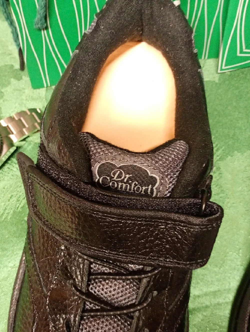 Men's Dr Comfort Diabetic Black Athletic Sneakers w/ Hook& Loop Strap Sz 9.5 W.